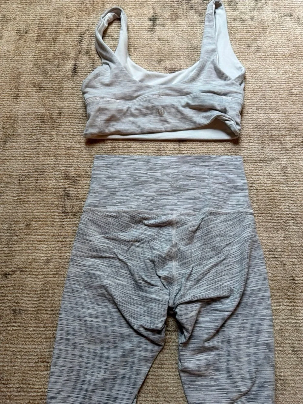 lululemon athletica Heathered Light Gray Leggings & Sports Bra Set